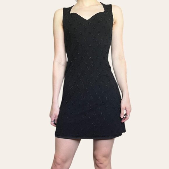 90s/2000s little black mini dress vintage sweetheart neck Studio Y Small - Picture 7 of 8